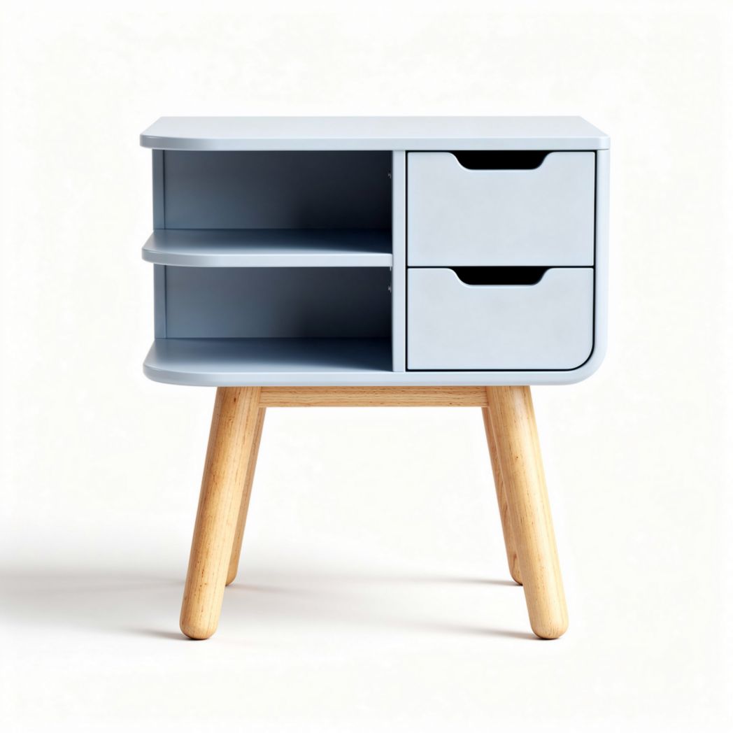Blue wooden nightstand with two drawers and open shelf 60 x 40 x 50cm