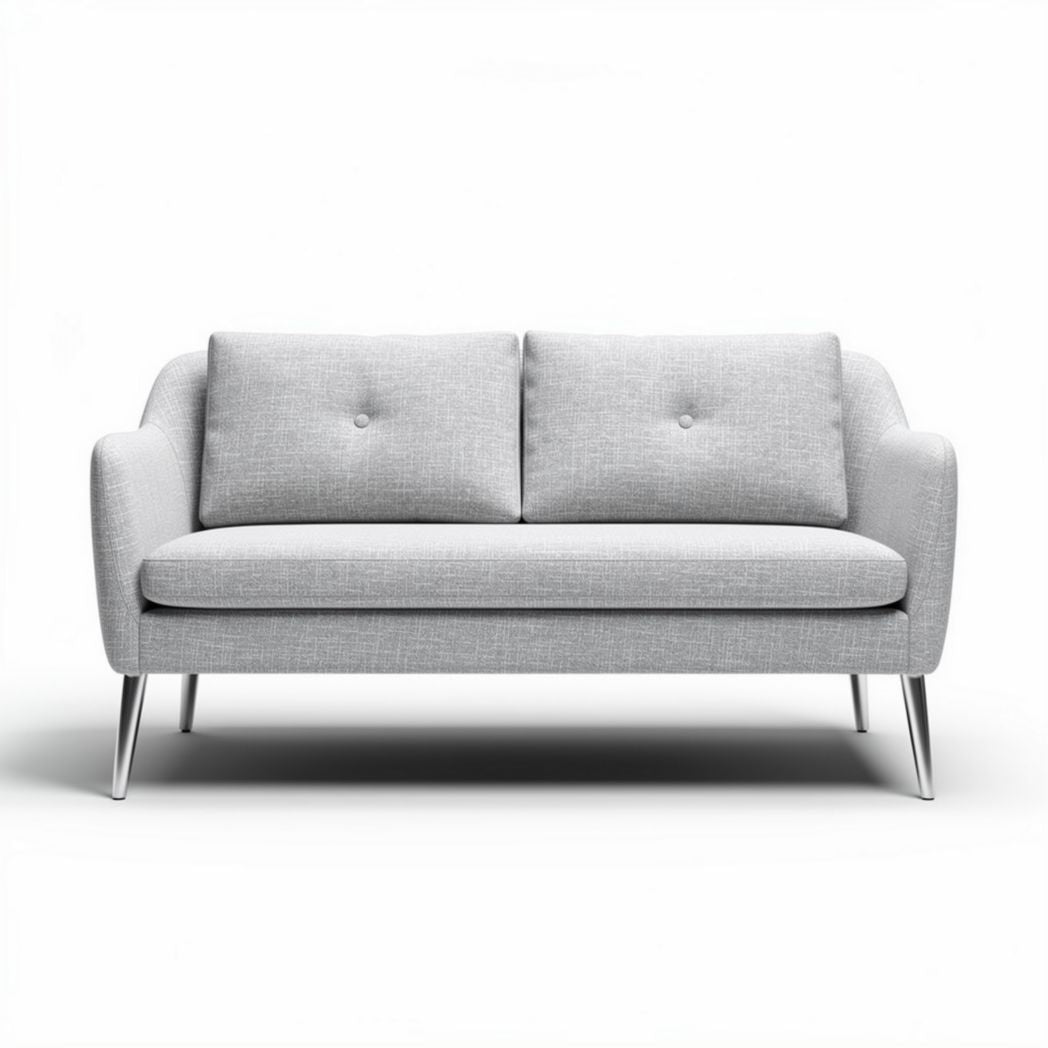 Sofa with gray fabric upholstery and stainless steel legs 180 x 80 x 85cm