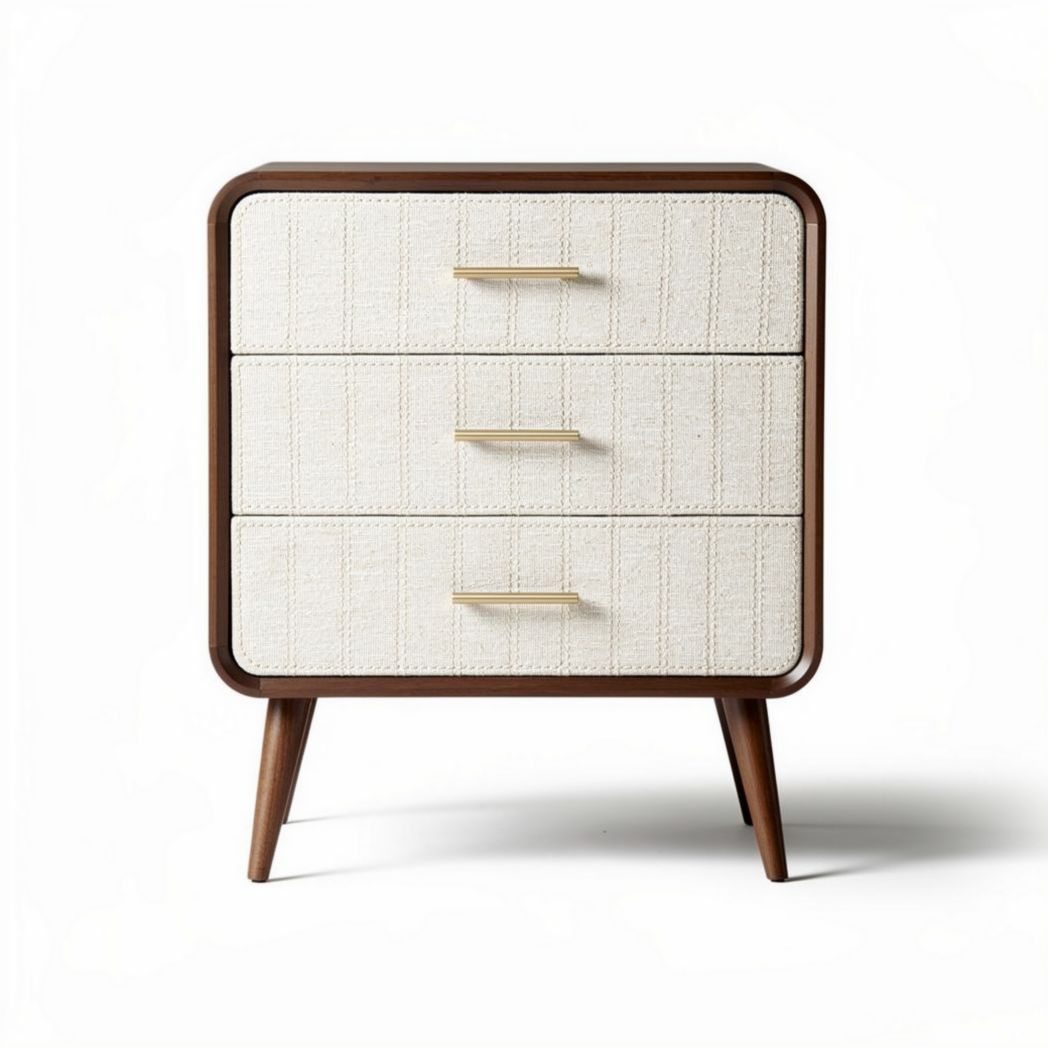 Fabric drawer nightstand with wooden frame and three storage drawers 45 x 40 x 60cm