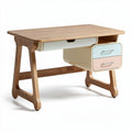 Glass top writing desk with wooden legs and two storage drawers 120 x 60 x 75cm