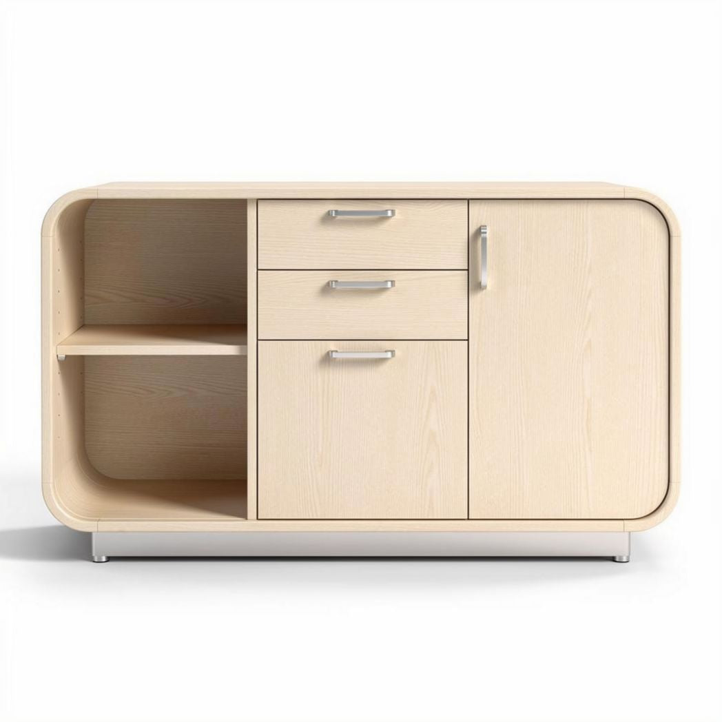 Wooden sideboard cabinet with three drawers and metal legs 120 x 40 x 75cm