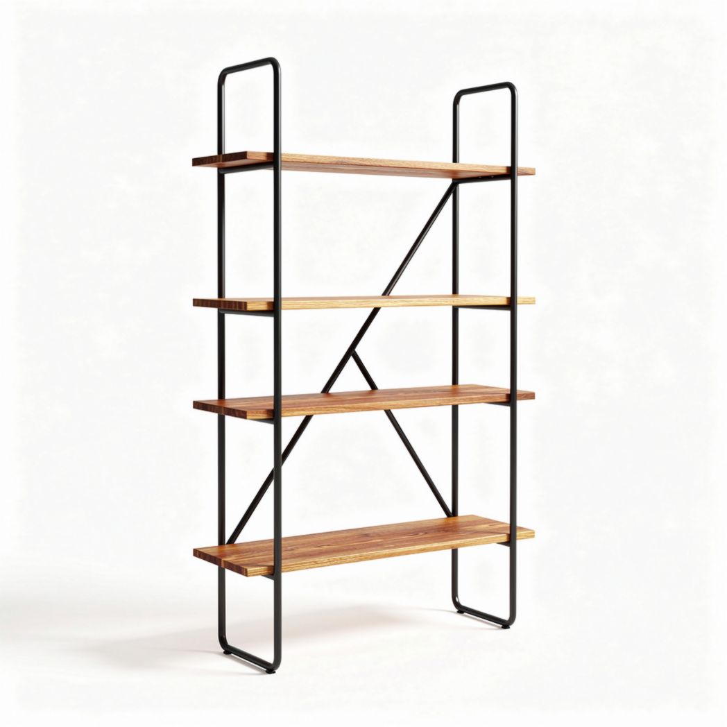 Modern industrial bookshelf with wooden shelves and metal frame 120 x 40 x 180cm