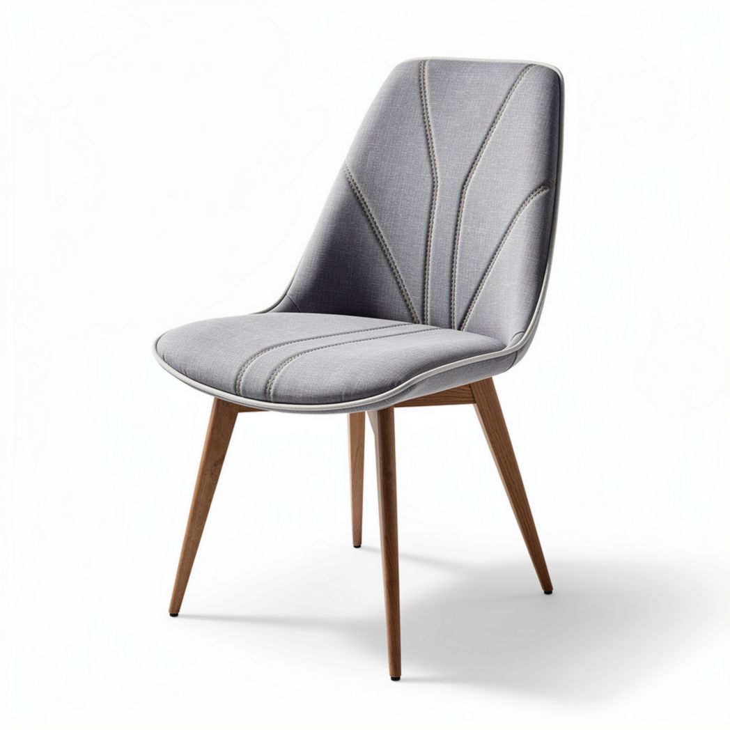 Upholstered dining chair with wooden legs in gray fabric 45 x 45 x 90cm