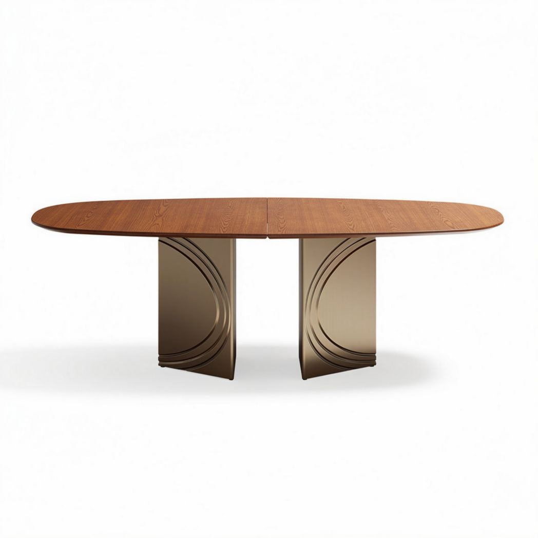 Oval dining table with metal base and wood top 240 x 100 x 75cm