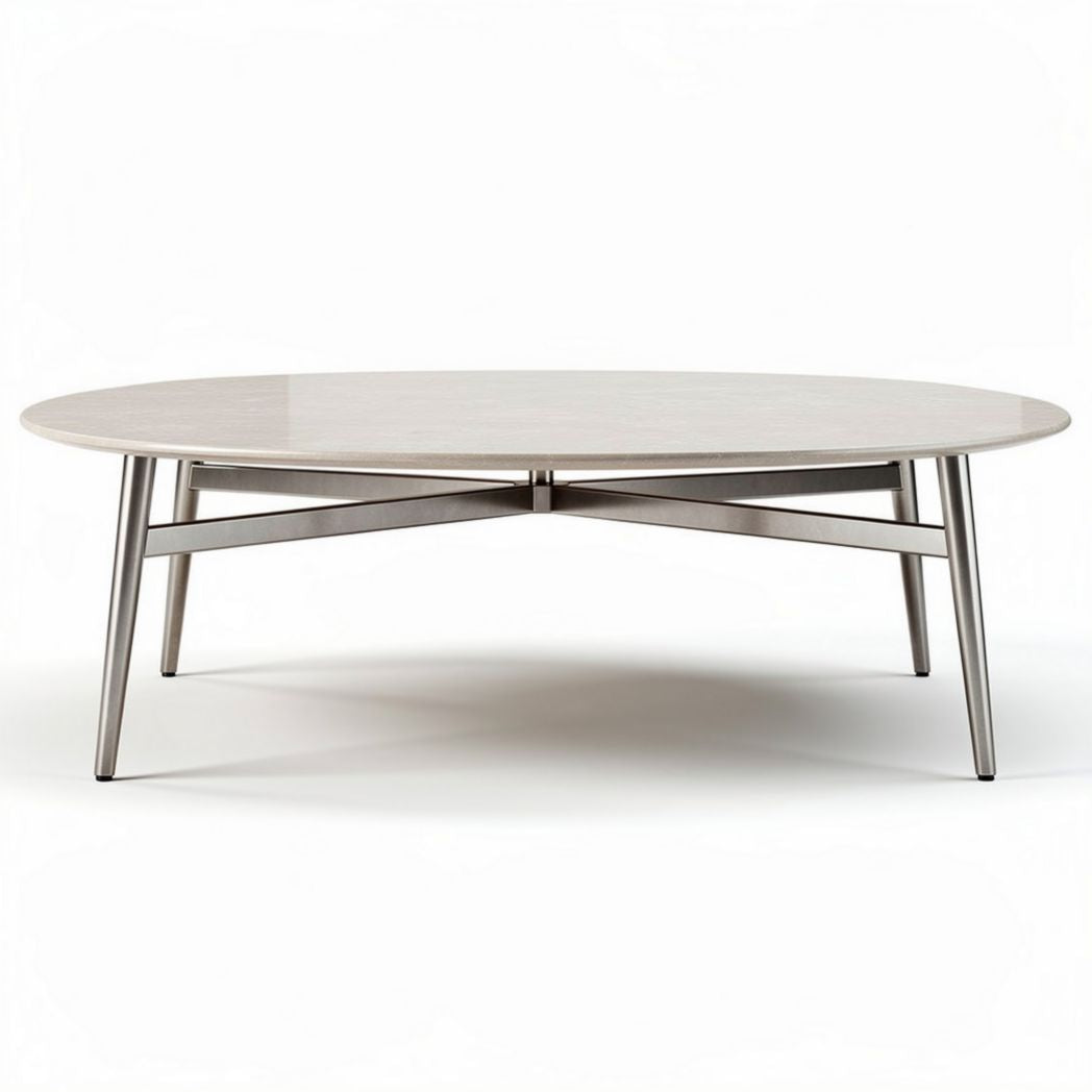 Oval coffee table with metal legs and marble top 80 x 80 x 35cm