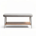 Modern bench with upholstered gray foam seat and wooden lower shelf 100 x 40 x 35cm